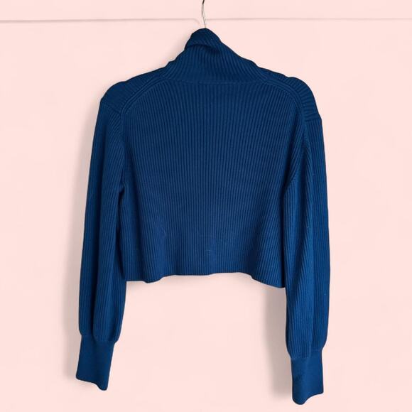 Wilfred Blue Merino Wool Cropped Turtleneck Sweater size M - Picture 2 of 4